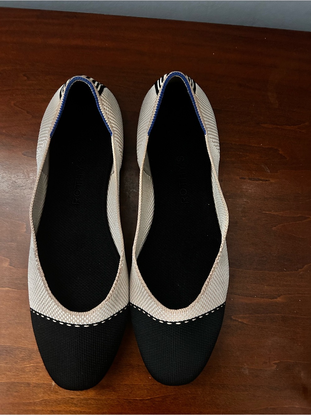 Rothys Comfort Knit Tuxedo Two-Tone Ballet Flats - Black & Cream 10.5